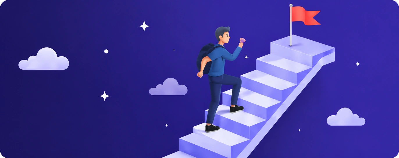 A learner climbing steps towards a professional goal